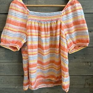 Talbots Striped 100% Linen Pull Over Petite Blouse